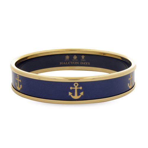 Halcyon Days 1Cm Gold Anchor On Navy Push On Bangle Medium PBGAN1110GM