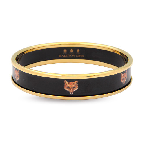Halcyon Days 1Cm Fox Head On Black Push On Bangle Medium PBFOX0210GM