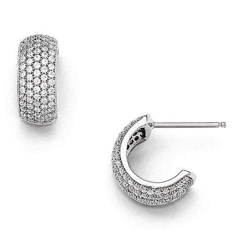 Sterling Silver & Diamond Brilliant Embers Polished Huggie Earrings QMP264