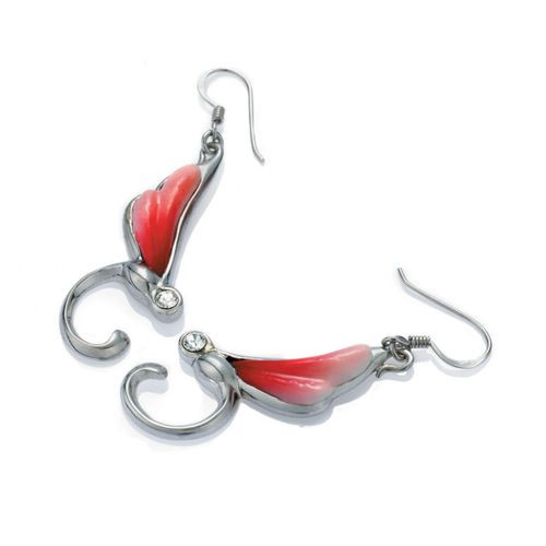 Franz Porcelain Dragonfly Rhodium Plated Brass & Porcelain Earrings FJ00012