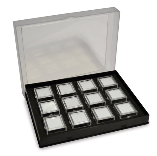 Black Tray Of 12 Square Gem Jars JT5009