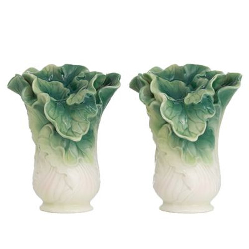 Franz Porcelain Jadeite Cabbage With Insects Design Sculptured Porcelain Salt and Pepper Shakers FZ02741