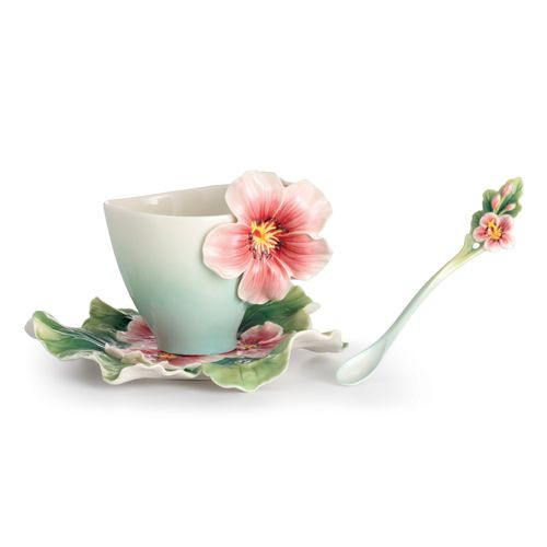 Franz Porcelain Joyful Geranium Cup Saucer Spoon Set FZ02372