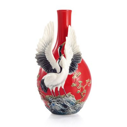 Franz Porcelain Longevity Crane Design Sculptured Porcelain Small Vase FZ02951