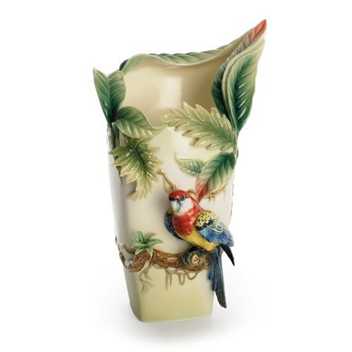 Franz Porcelain Paradise Calling Macaw Bird Large Vase FZ00747