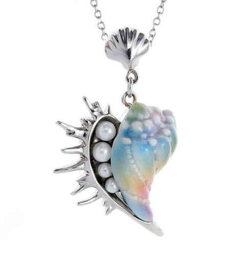 Franz Porcelain Seashell Rhodium Plated Brass & Porcelain Necklace FJ00158