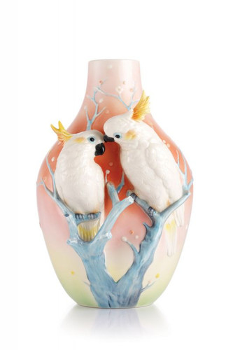 Franz Porcelain Sweet Companions Sulphur Crested Cockatoo Vase FZ03052