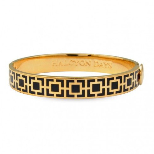 Halcyon Days 10mm Mosaic Bangle Bracelet Black Gold HBMOS0210G
