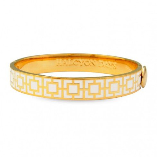 Halcyon Days 10mm Mosaic Bangle Bracelet Cream Gold HBMOS0510G