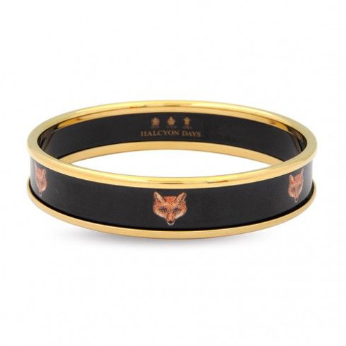 Halcyon Days 1Cm Fox Head On Black Bangle Bracelet Small PBFOX0210GS