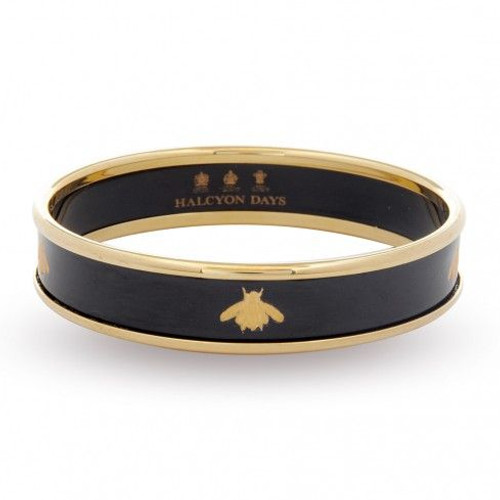 Halcyon Days 1Cm Gold Bee On Black Bangle Bracelet Small PBGBE0210GS