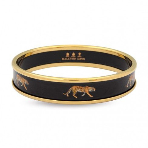 Halcyon Days 1Cm Tiger On Black Bangle Bracelet Small PBMWT0210GS