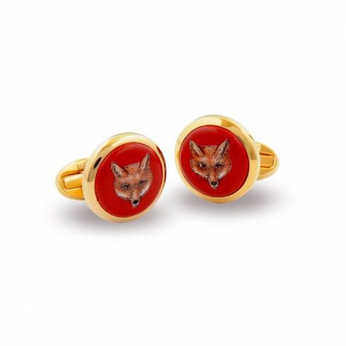 Halcyon Days Fox Head Red Gold Round Cufflinks CLFOX06RDG
