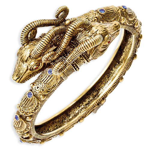 Jackie Kennedy Gold-plated Swarovski Crystal 8 inch Ram's Head Bangle