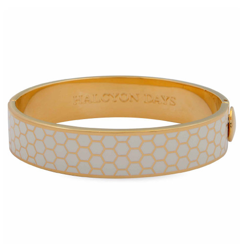 Halcyon Days Honeycomb Cream Gold 13mm Hinged Bangle HBHON0513G