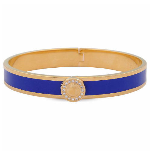 Halcyon Days Sparkle Button Deep Cobalt Gold Plain 1cm Hinged Bangle HBSBP1810G