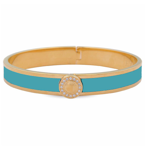 Halcyon Days Sparkle Button Turquoise Gold Plain 1cm Hinged Bangle HBSBP1410G