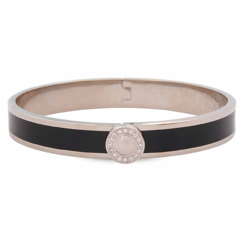 Halcyon Days Sparkle Button Black Palladium Plain 1cm Hinged Bangle HBSBP0210P