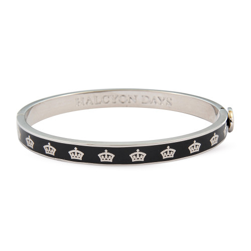 Halcyon Days Skinny Crown Black Palladium 6mm Hinged Bangle HBSCR0206P
