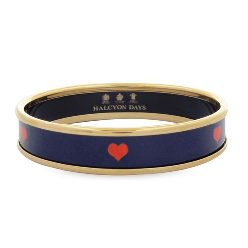 Halcyon Days Red Heart On Navy Bangle Small PBRHE1110GS