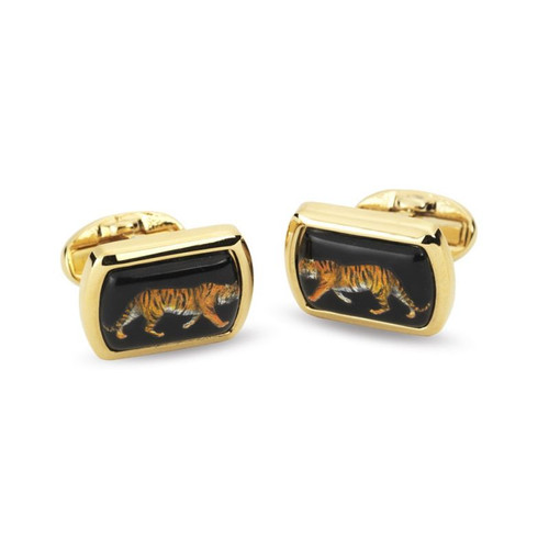 Halcyon Days Tiger Gilt Rectangle Cufflinks CLMWT02RTG