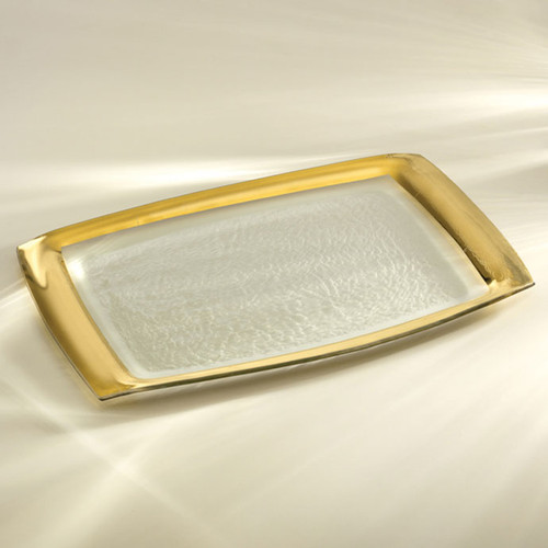 Annieglass Gold Roman Antique Rectangular Tray 11 x 18 Inch MPN: G117
