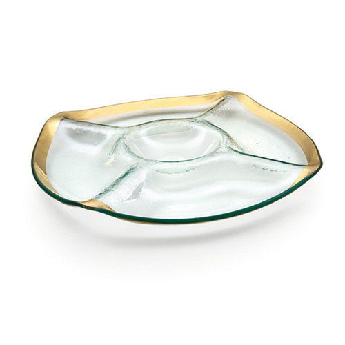 Annieglass Gold Roman Antique Five-Section Chip & Dip 13 1/2 Inch