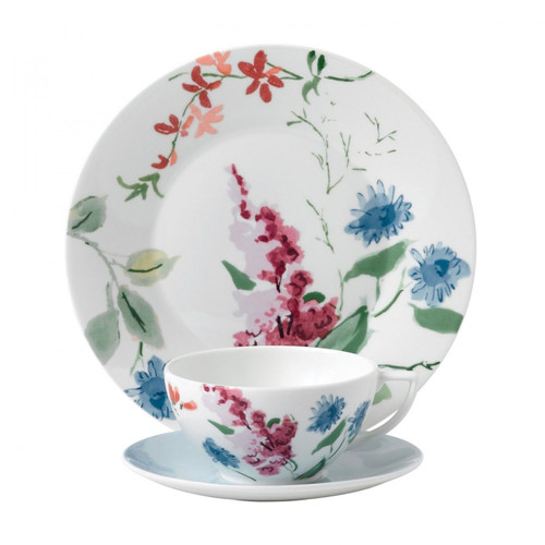 Wedgwood Jasper Conran Floral 3-Piece Set Cornflower Teacup Saucer and Plate 9 Inch