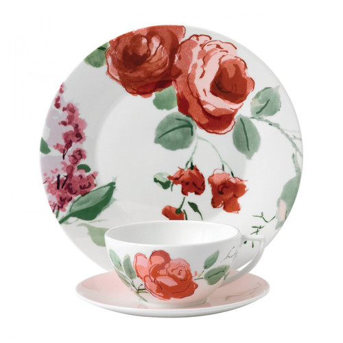 Wedgwood Jasper Conran Floral 3-Piece Set Rose Teacup Saucer and Plate 9 Inch