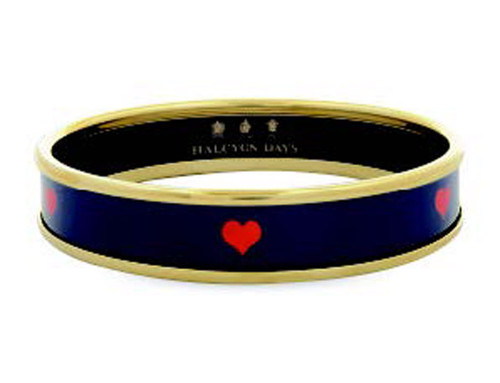 Halcyon Days Red Heart on Navy Medium Bangle 1cm PBRHE1110GM