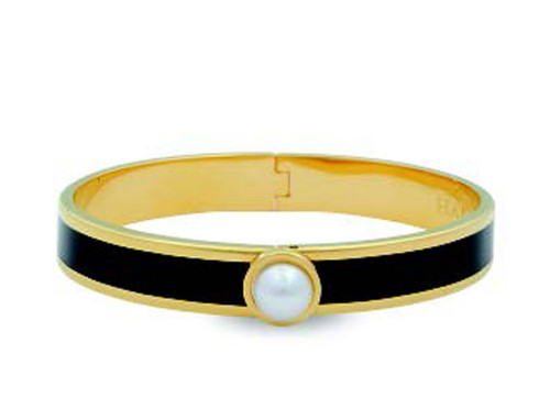 Halcyon Days Cabochon Pearl Black Gold 1cm Hinged Bangle HBCAB0210G