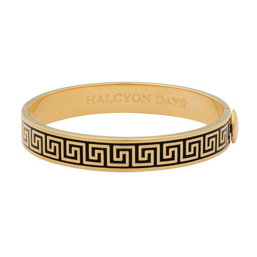Halcyon Days Greek key Black Gold 1cm Hinged Bangle HBGRK0210G