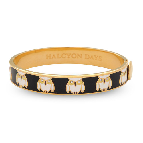 Halcyon Days Owl Black Gold 1cm Hinged Motif Bangle HBOWL0210G