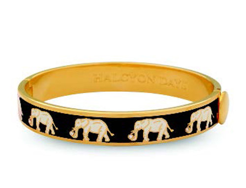 Halcyon Days Elephant Black Gold 1cm Hinged Motif Bangle HBELE0210G