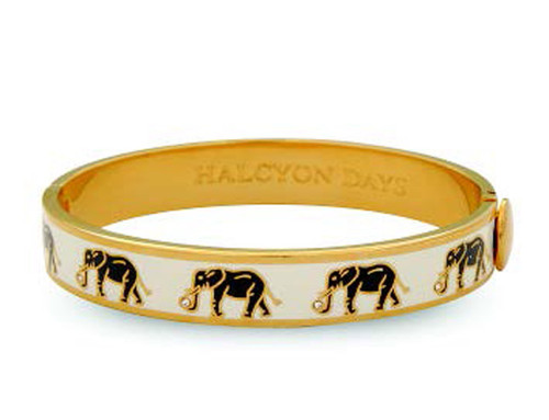 Halcyon Days Elephant Cream Gold 1cm Hinged Motif Bangle HBELE0510G