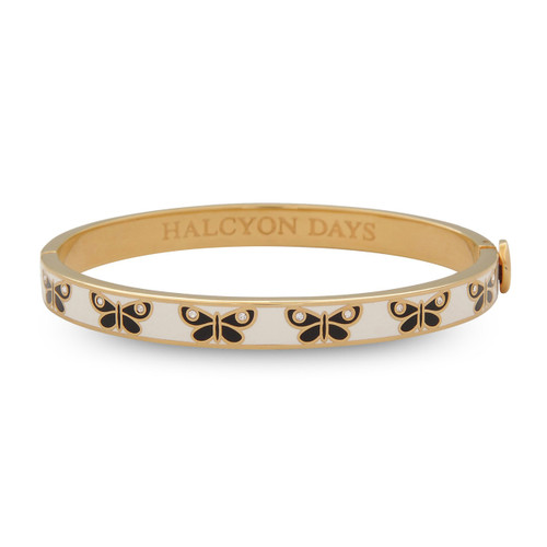 Halcyon Days Skinny Butterfly Cream Gold Motif 6mm Hinged Bangles HBSBU0506G