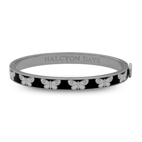Halcyon Days Skinny Butterfly Black Palladium Motif 6mm Hinged Bangles HBSBU0206P