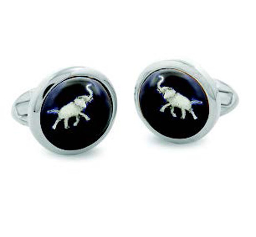 Halcyon Days Grey Elephant Round Palladium Cufflinks CLGEL11RDP