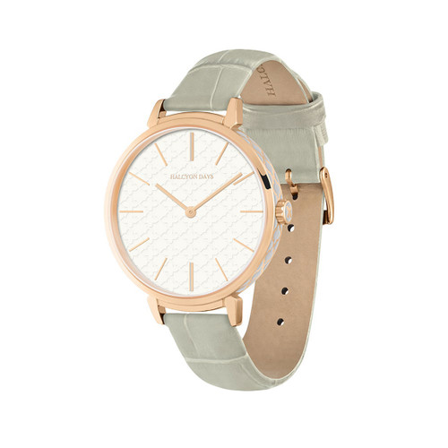 Halcyon Days Agama Sports Leather Strap Watch Grey Rose Gold WTASP17LERG