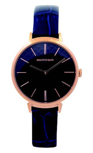 Halcyon Days Agama Sports Leather Strap Watch Navy Rose Gold WTASP11LERG