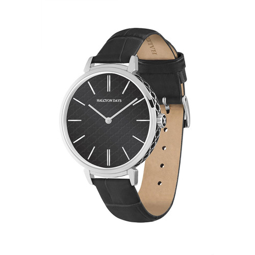 Halcyon Days Agama Sports Leather Strap Watch Black Palladium WTASP02LEP