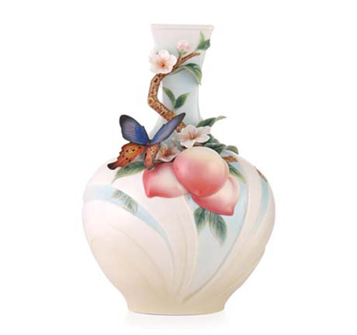 Franz Porcelain Vase Butterfly & Peach Limited Edition FZ03460