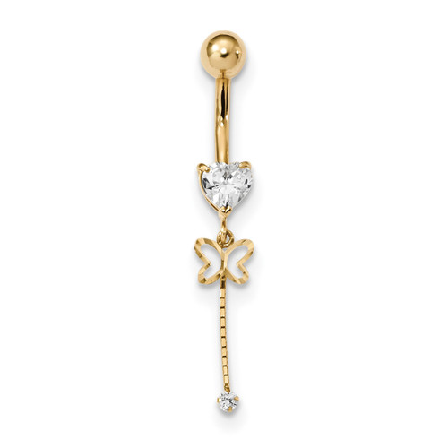 39.17 Inch CZ Butterfly Chain Dangle Belly Ring 14k Gold BD140