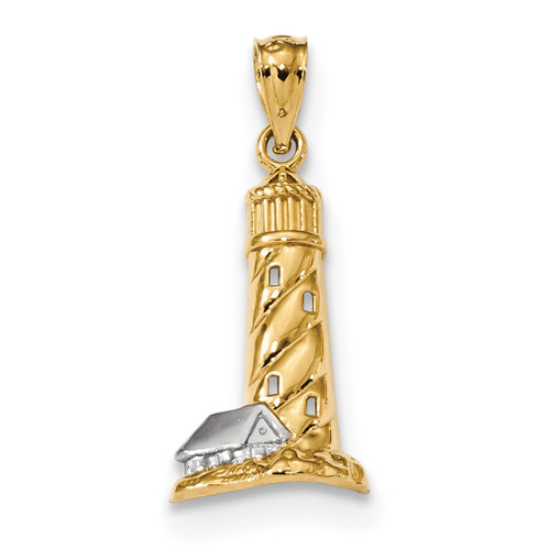 Polished Lighthouse Pendant 14k Gold & Rhodium K6107