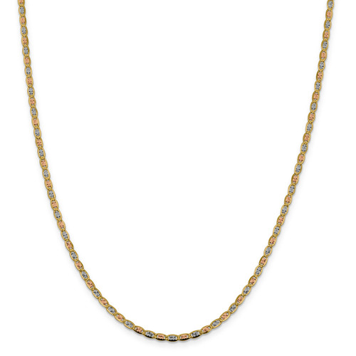 18 Inch 2.75mm Tri-color Pave Valentino Chain 14k Gold & Rhodium PVL060-18