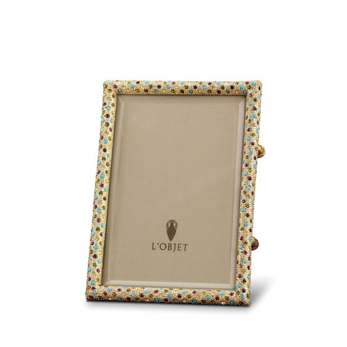 L'Objet Rectangular Pave Picture Frames Gold Multi-Color Crystals 4 X 6 Inch Picture Frame MPN: F6000S