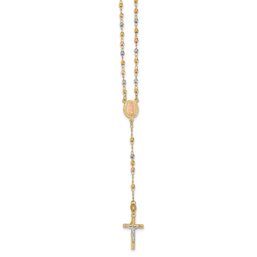 17 Inch 17in 2.40mm Beads Rosary Necklace 14k Tri-Color Gold SF2299-17