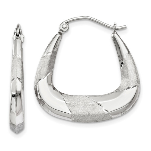 Polished Satin and Diamond -cut Hoop Earrings 14k white Gold TH780