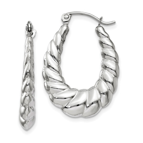 Polished and Textured Oval Hoop Earrings 14k white Gold TH793