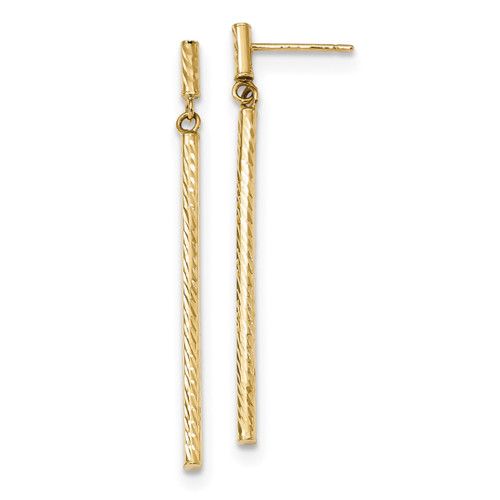 Diamond -cut Bar Dangle Post Earrings 14k Gold Polished TH955